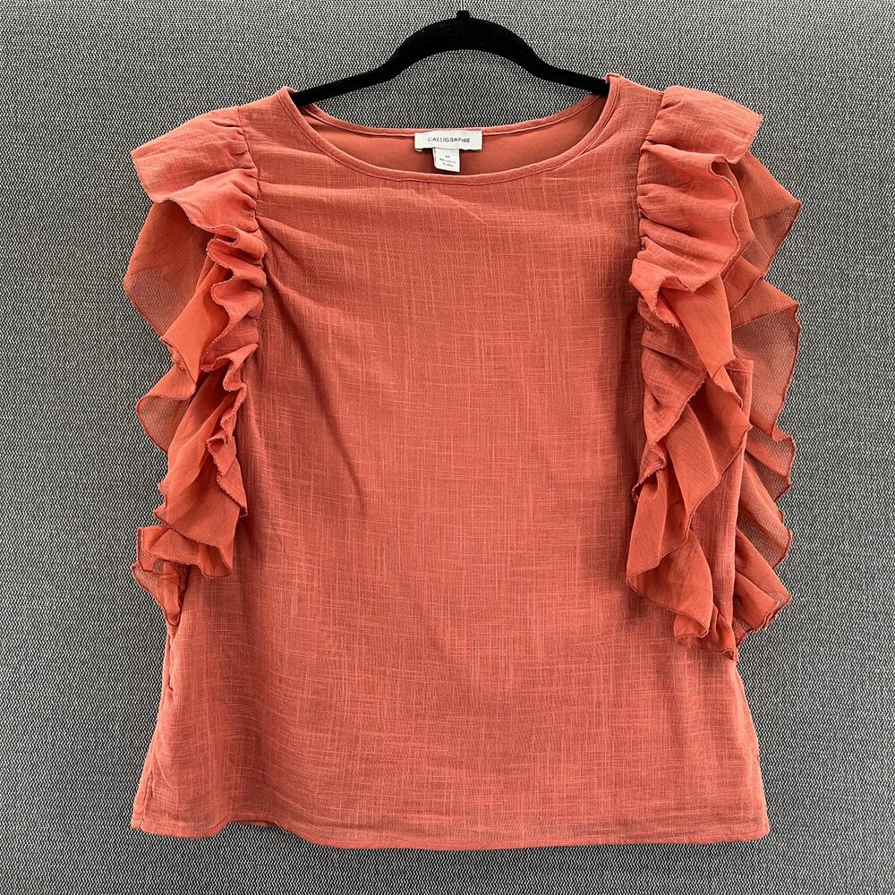 Calligraphie Anthropologie Terracotta Boho Flutter Sleeve Top‎ Blouse Size M